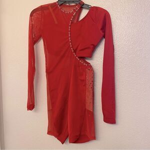 The Line up solo dance costume 2 piece red rhinestone custom CARLSBAD leotard SA